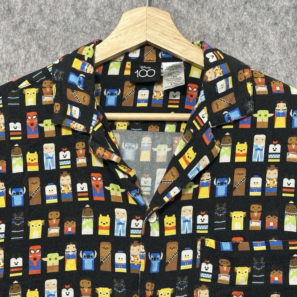 Disney 100 Unified Characters Woven Camp Shirt Men's Sz M Button Up